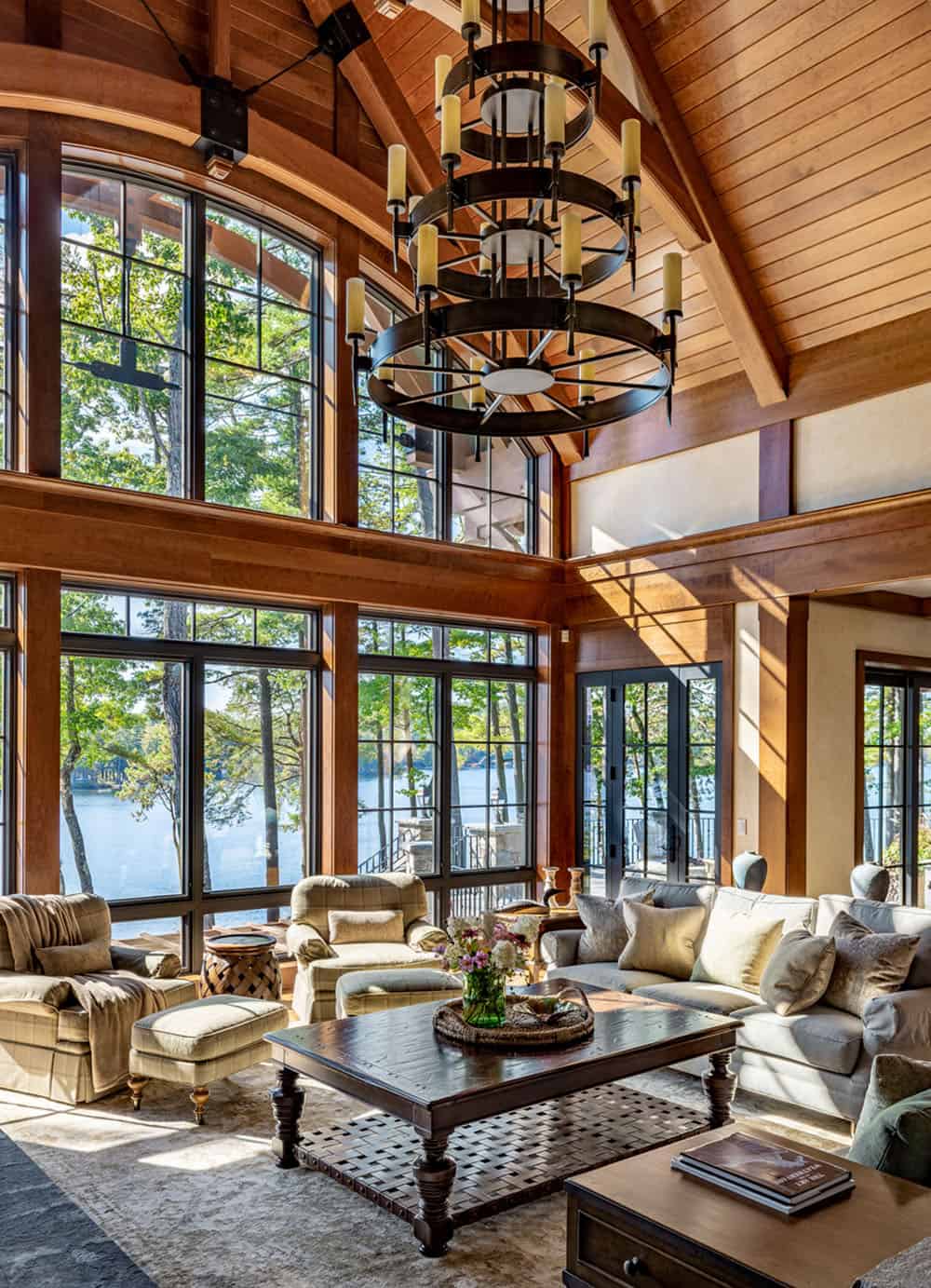 rustic living room with large windows