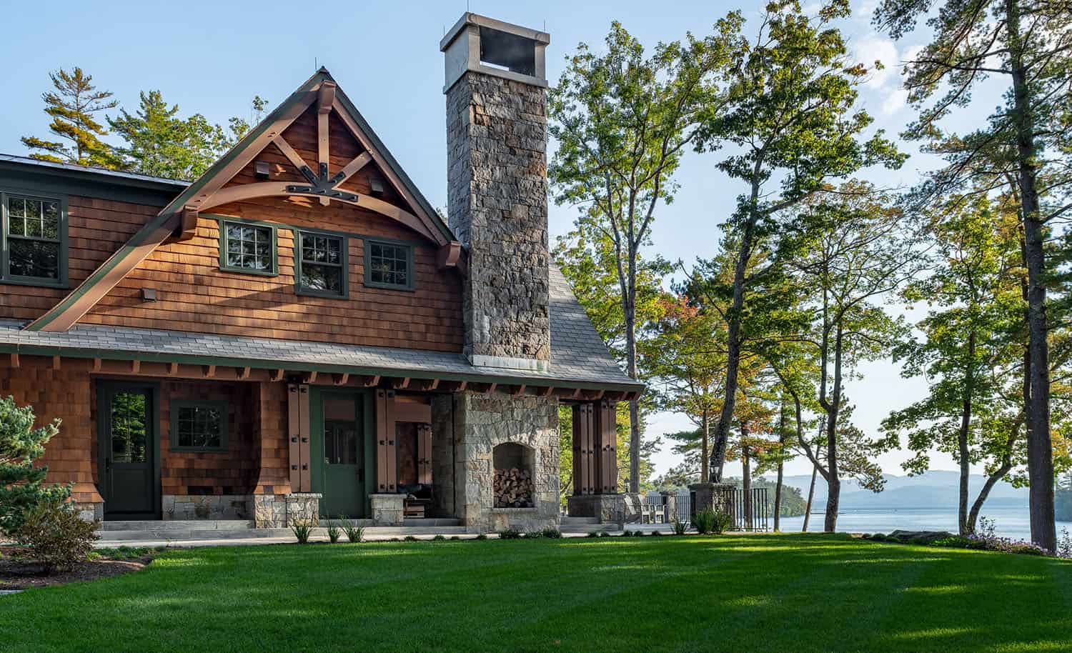 lake house exterior backyard view