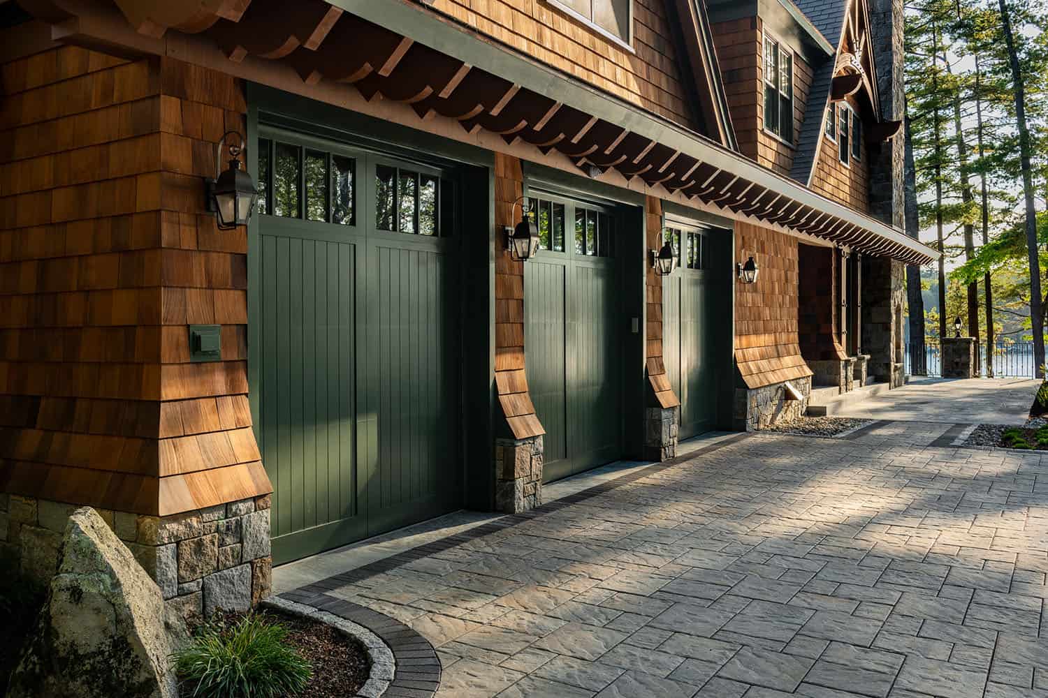 lake house exterior garage view