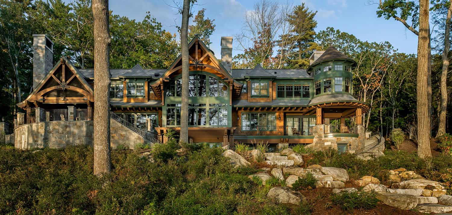 rustic lake house exterior 