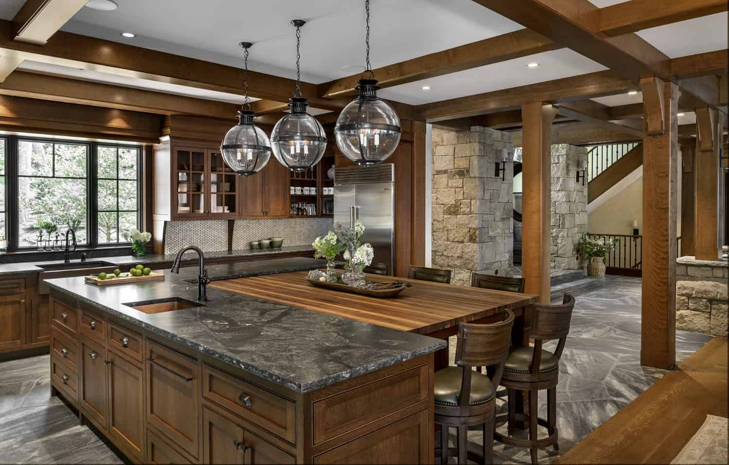 rustic kitchen with pendant lights