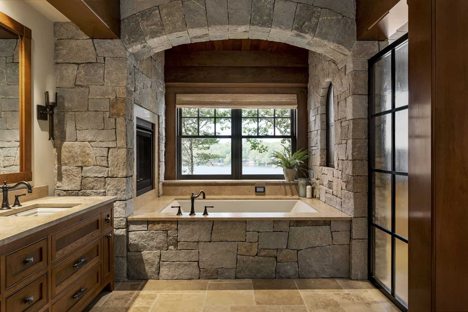 rustic bathroom with an integrated tub