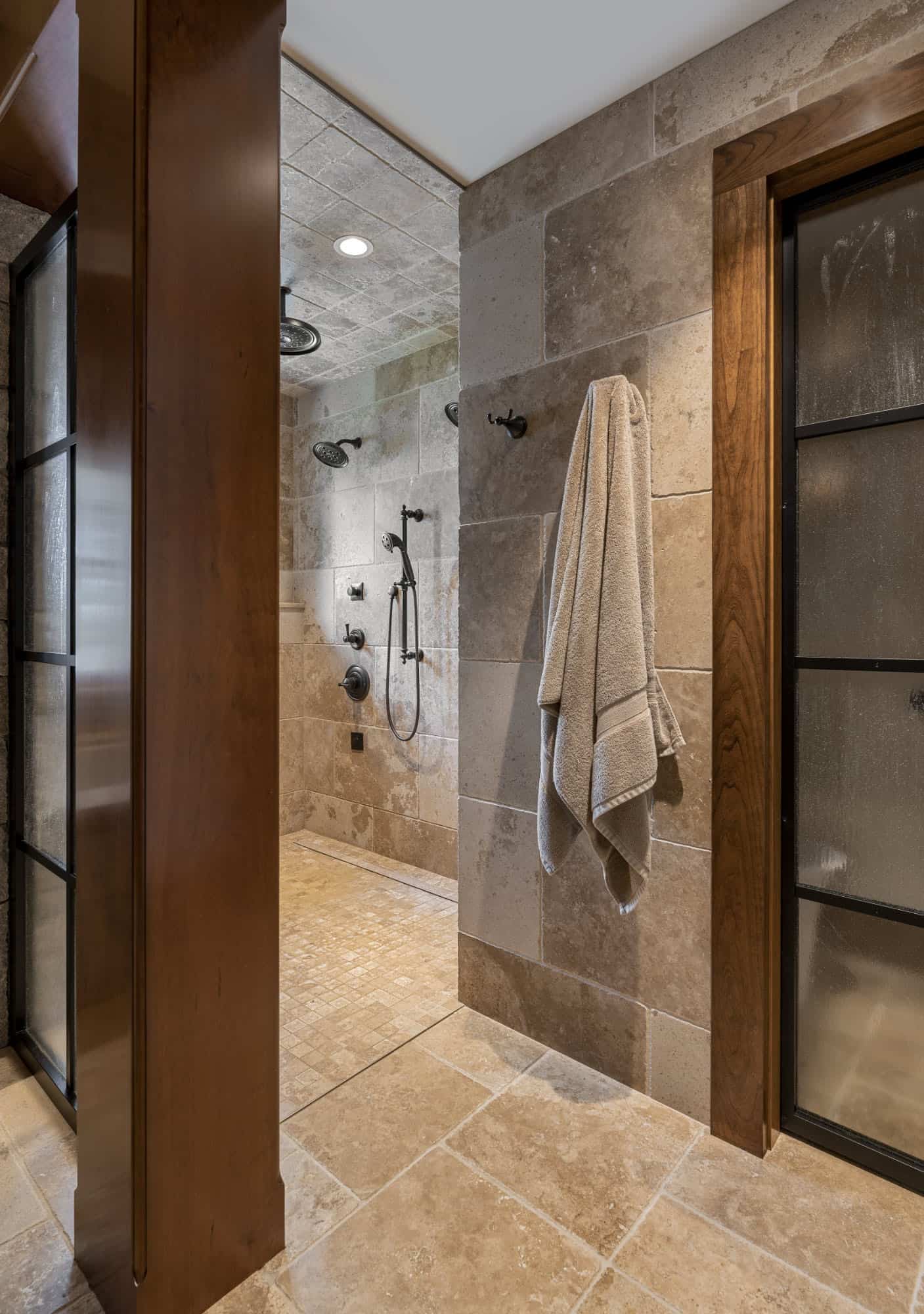 rustic bathroom with a walk-in shower