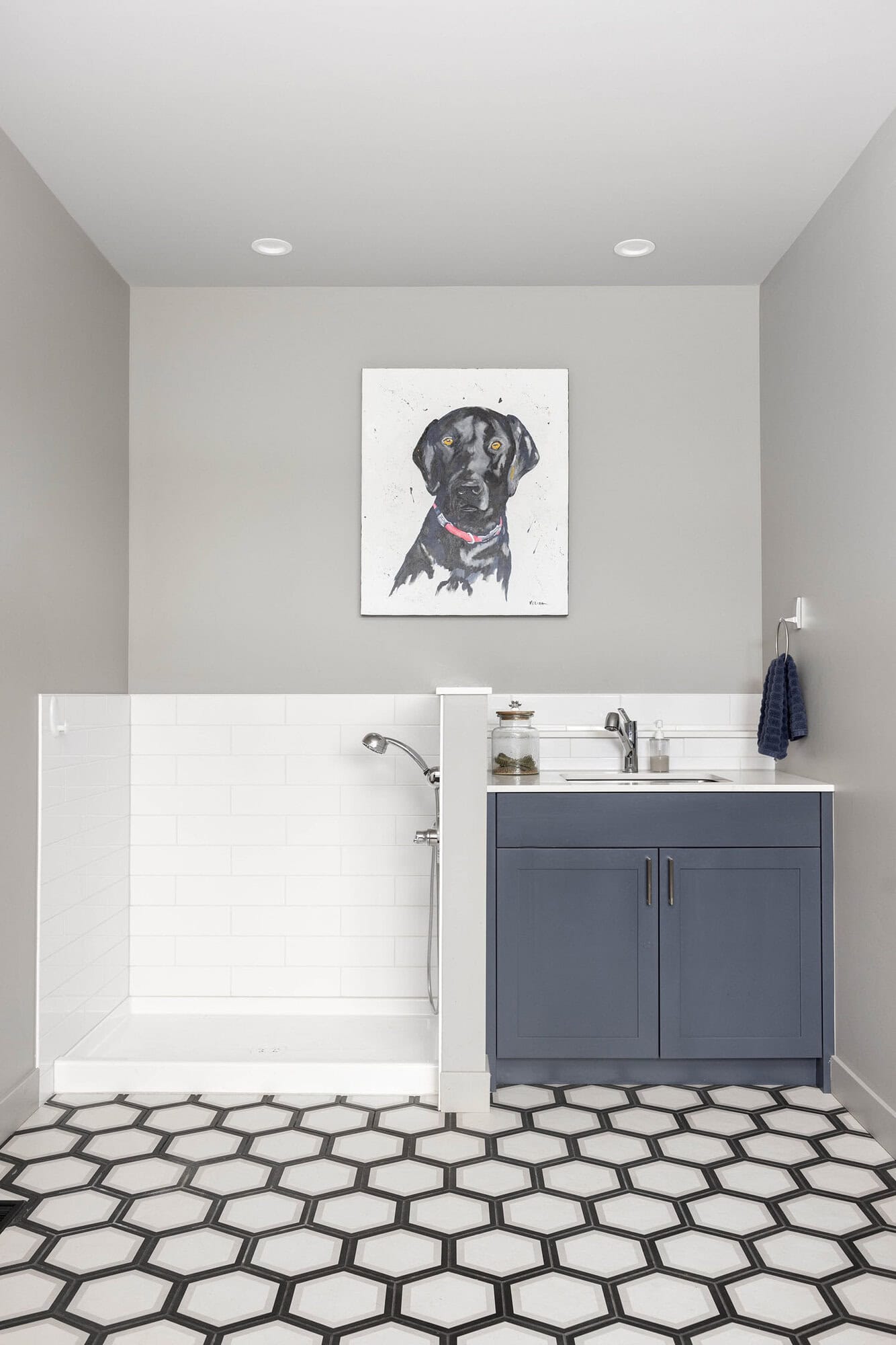 farmhouse style laundry room with a dog wash station