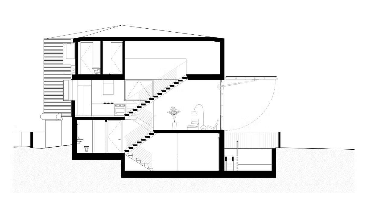 industrial style home section plan