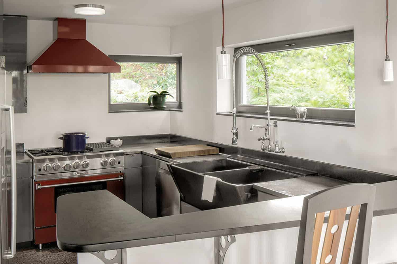 modern kitchen with windows