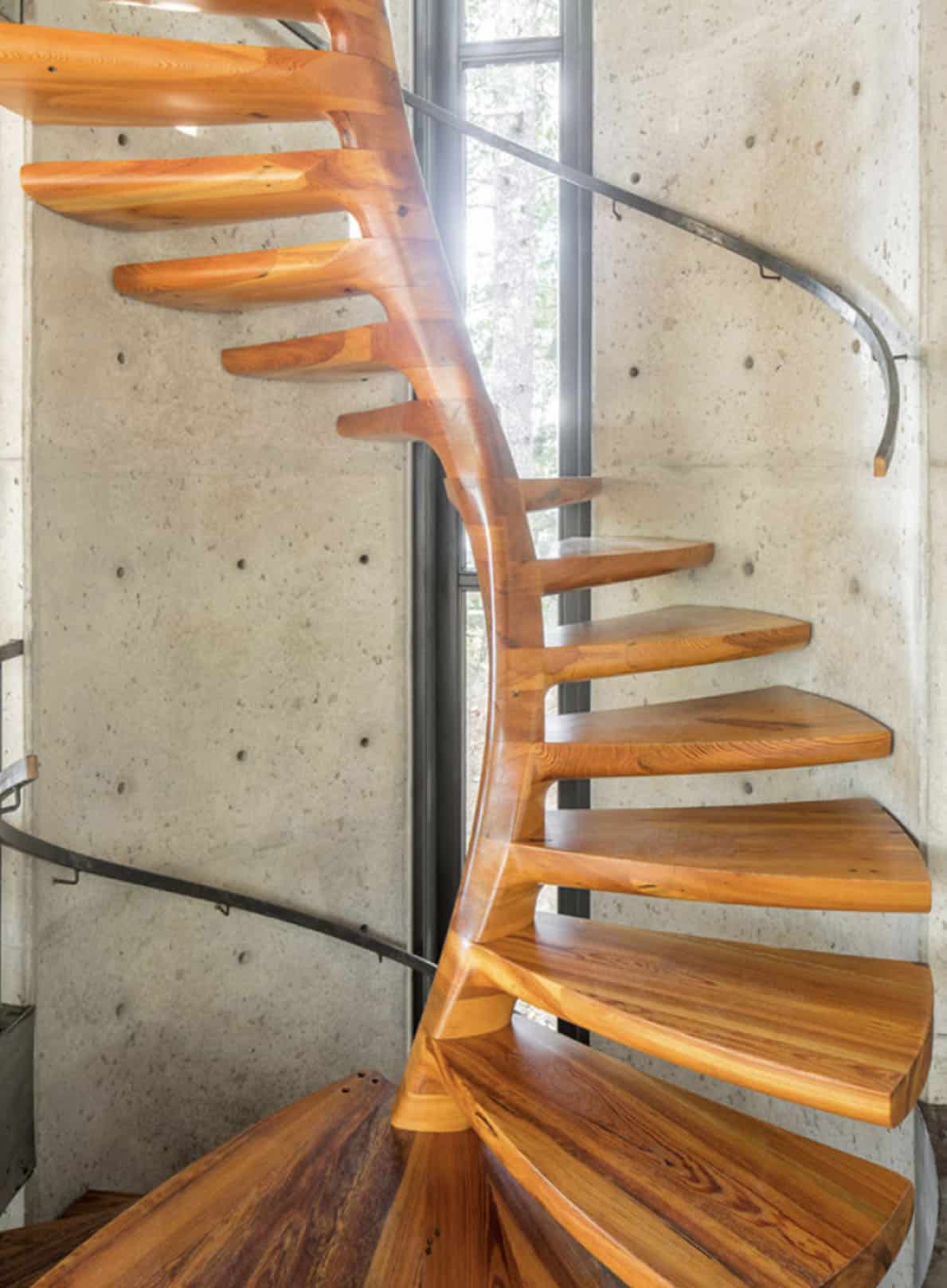 wood spiral staircase detail