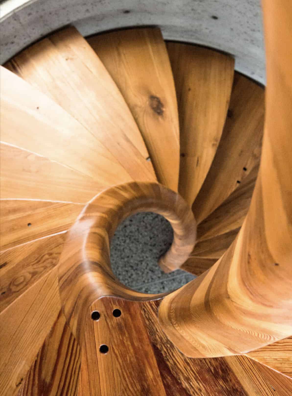 wood spiral staircase detail