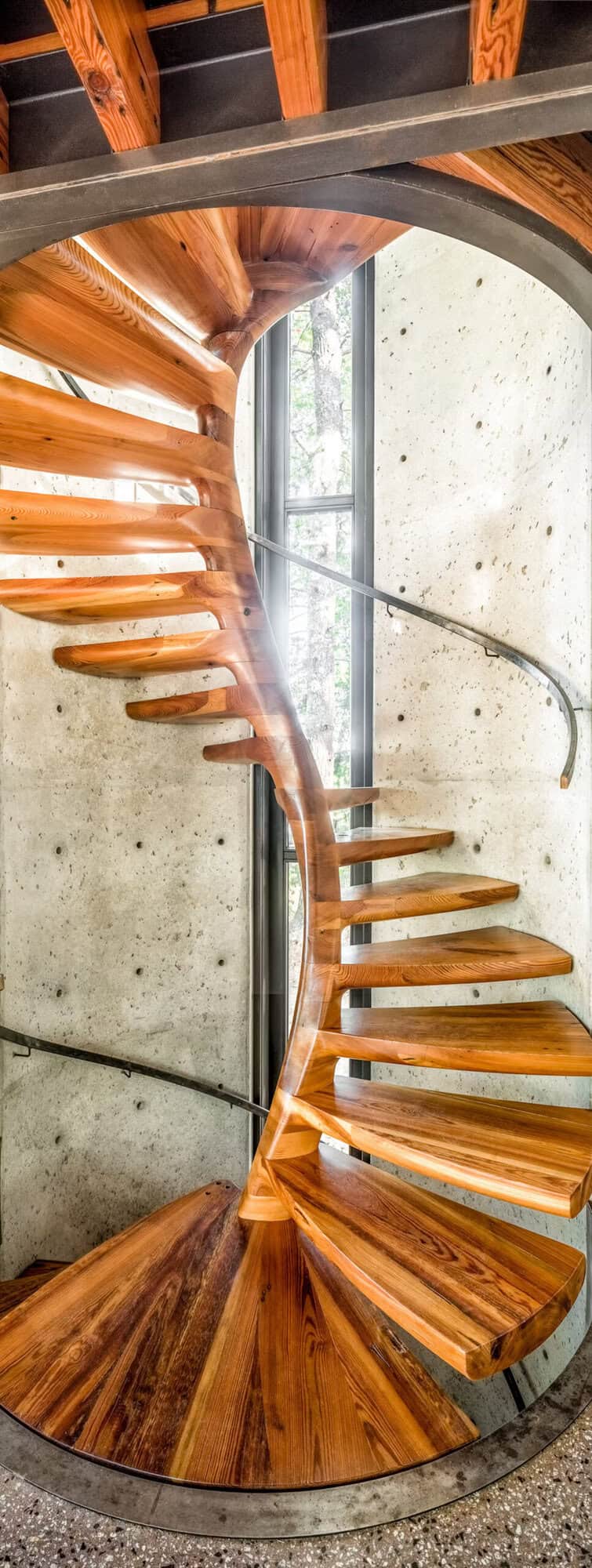 wood spiral staircase detail