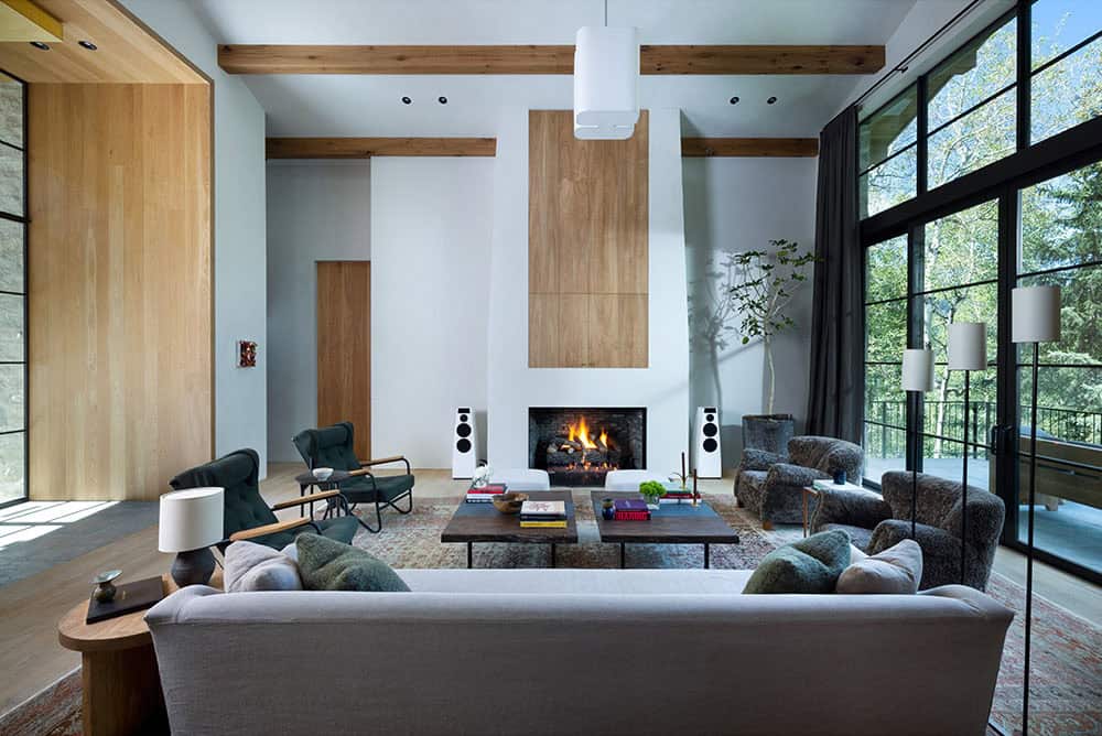 contemporary living room with a fireplace