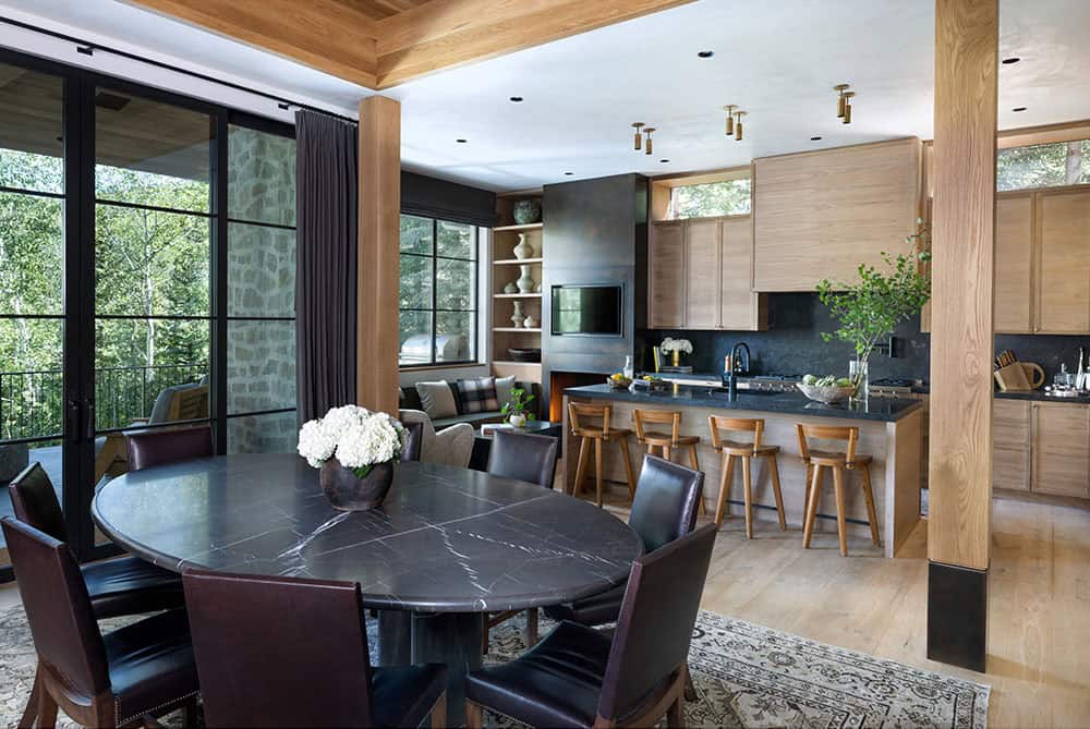 contemporary dining room and kitchen