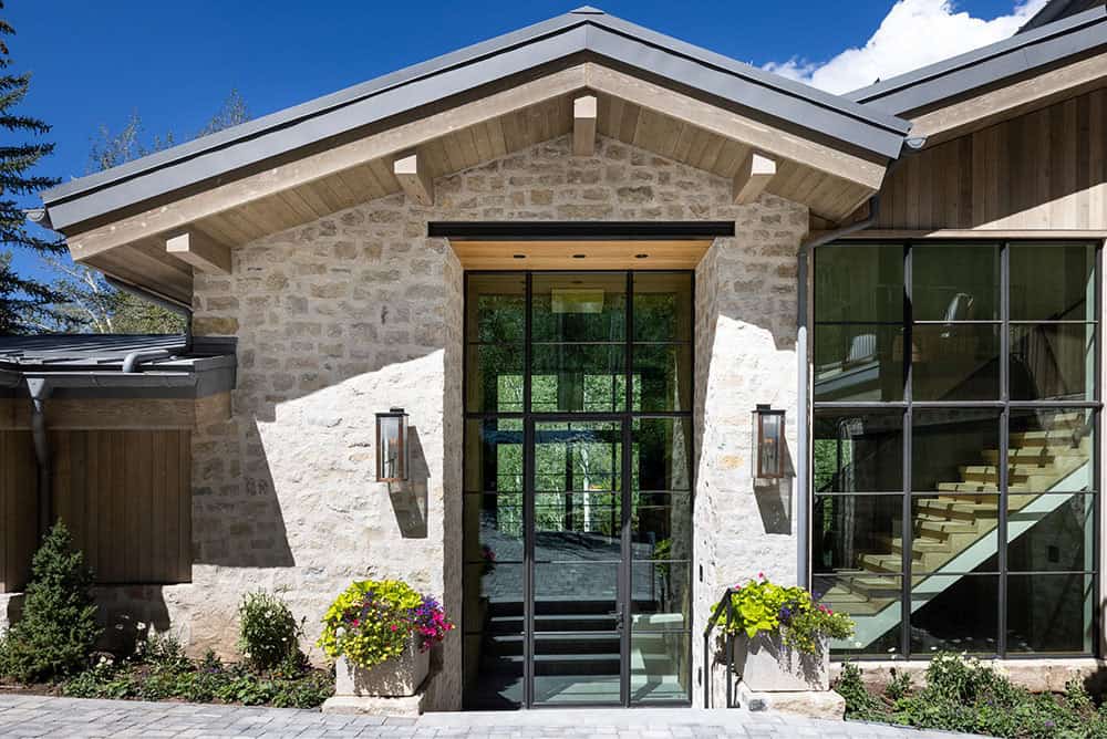 contemporary mountain home exterior entry