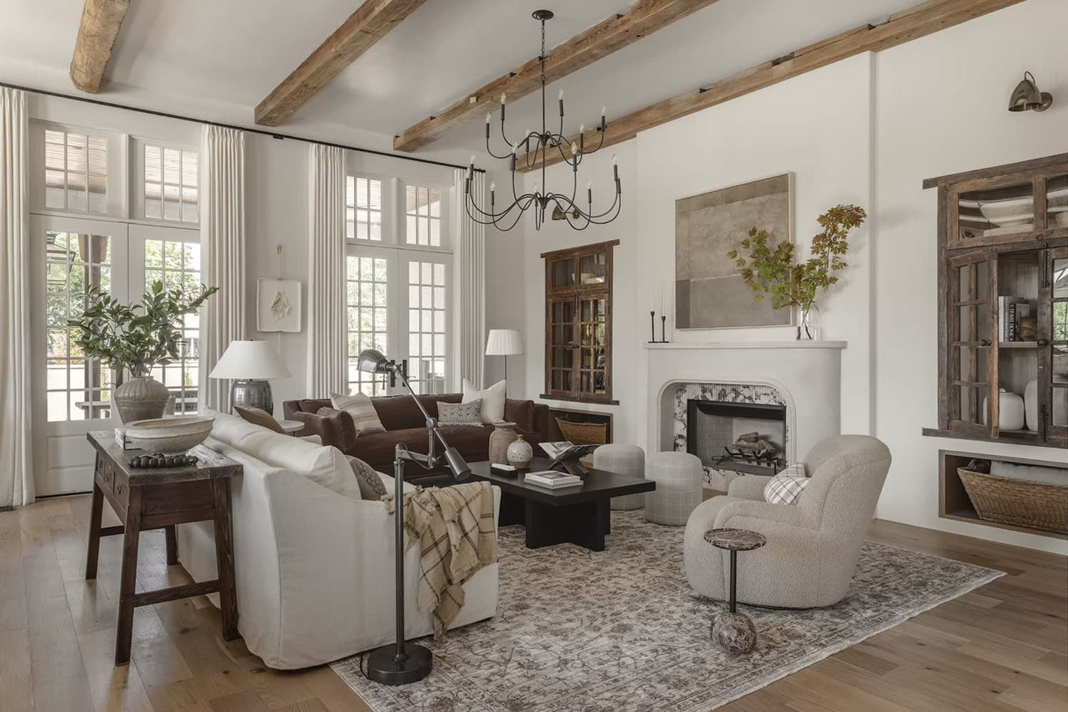 rustic modern style living room with a fireplace