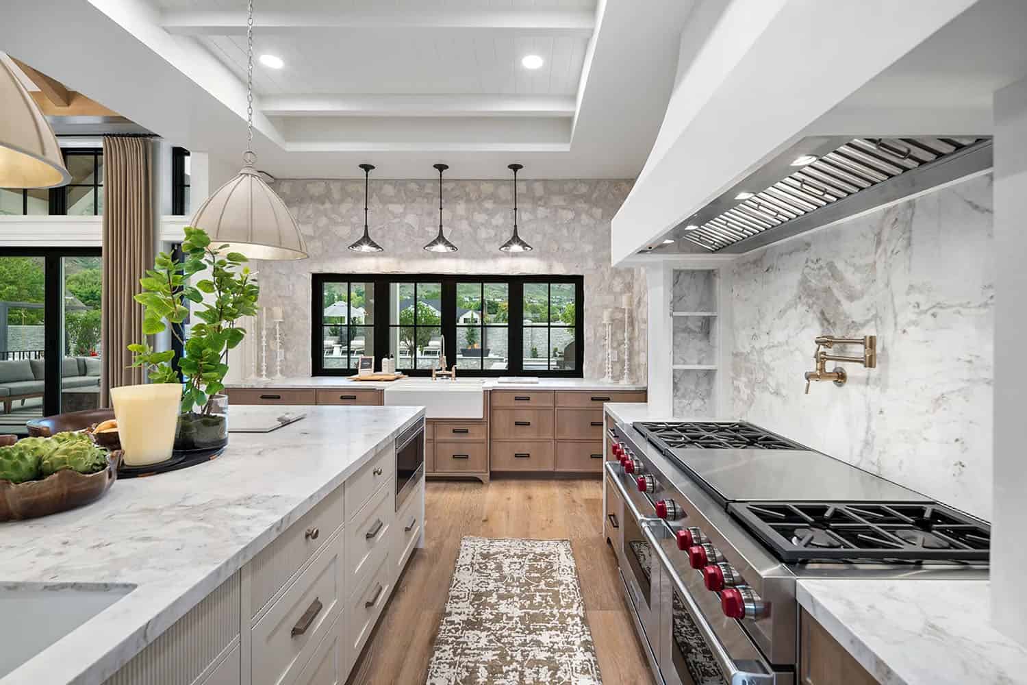 modern kitchen with a pass-through window