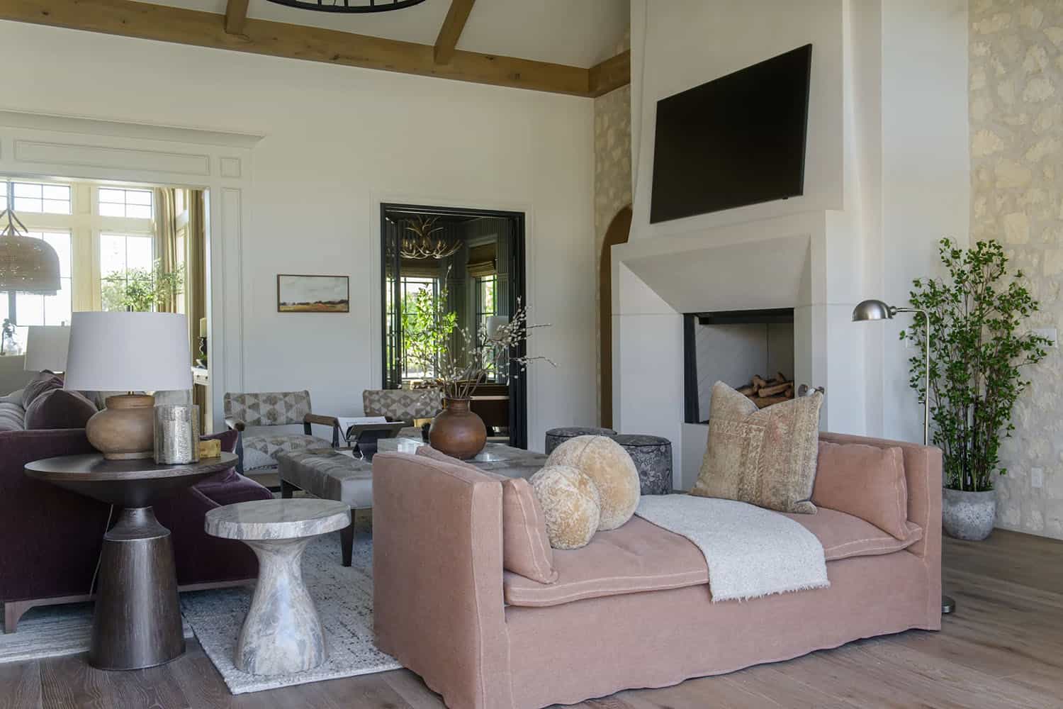 modern living room with a chaise lounge
