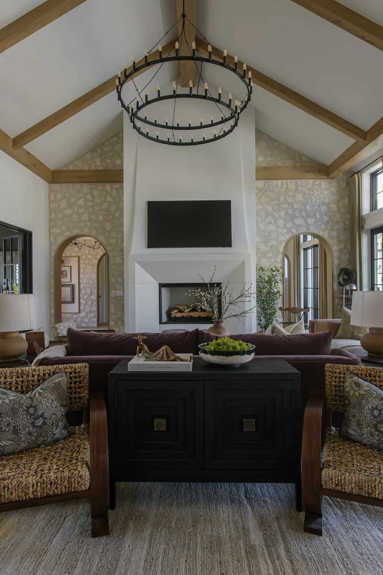 modern living room with a fireplace