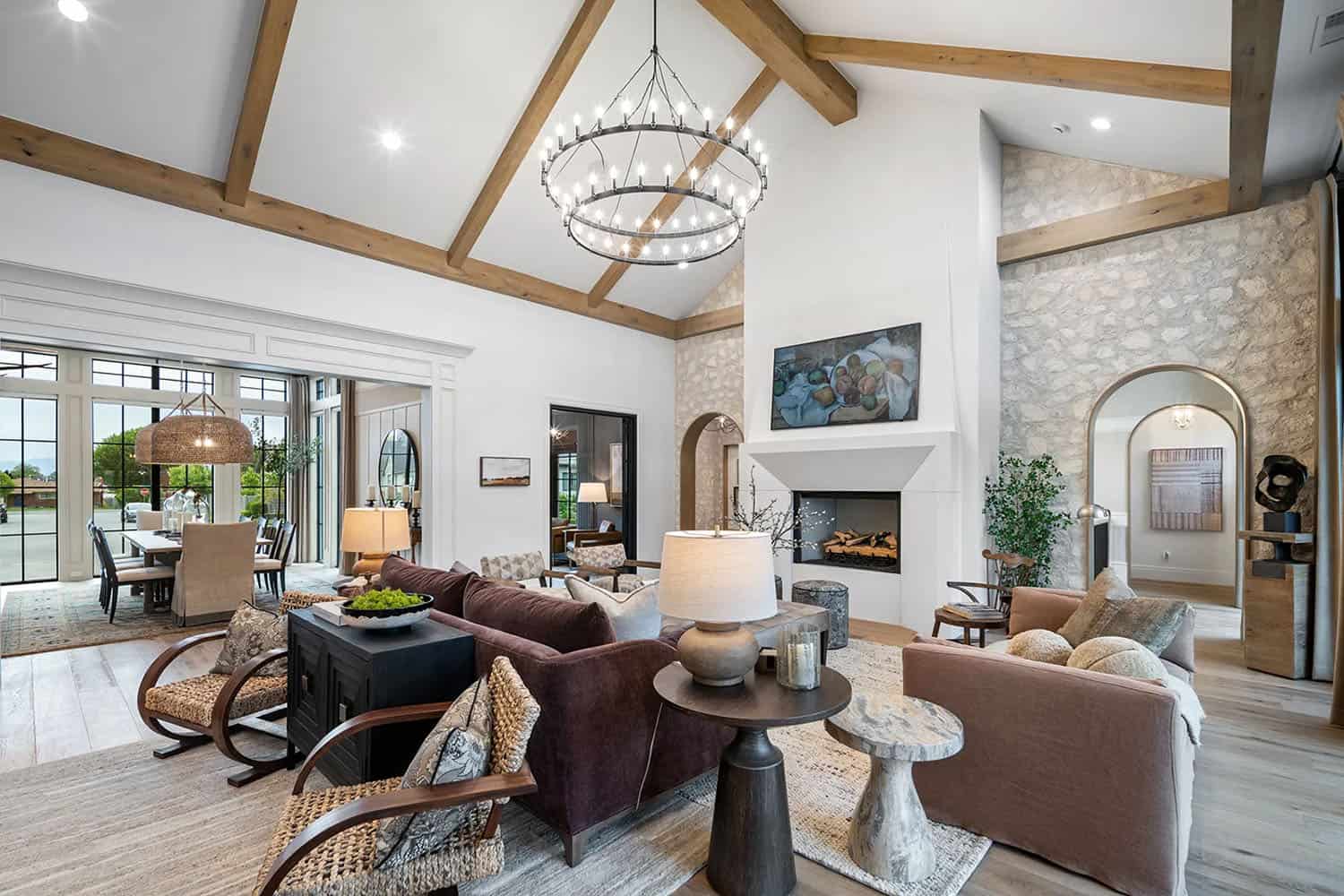 modern living room with a fireplace