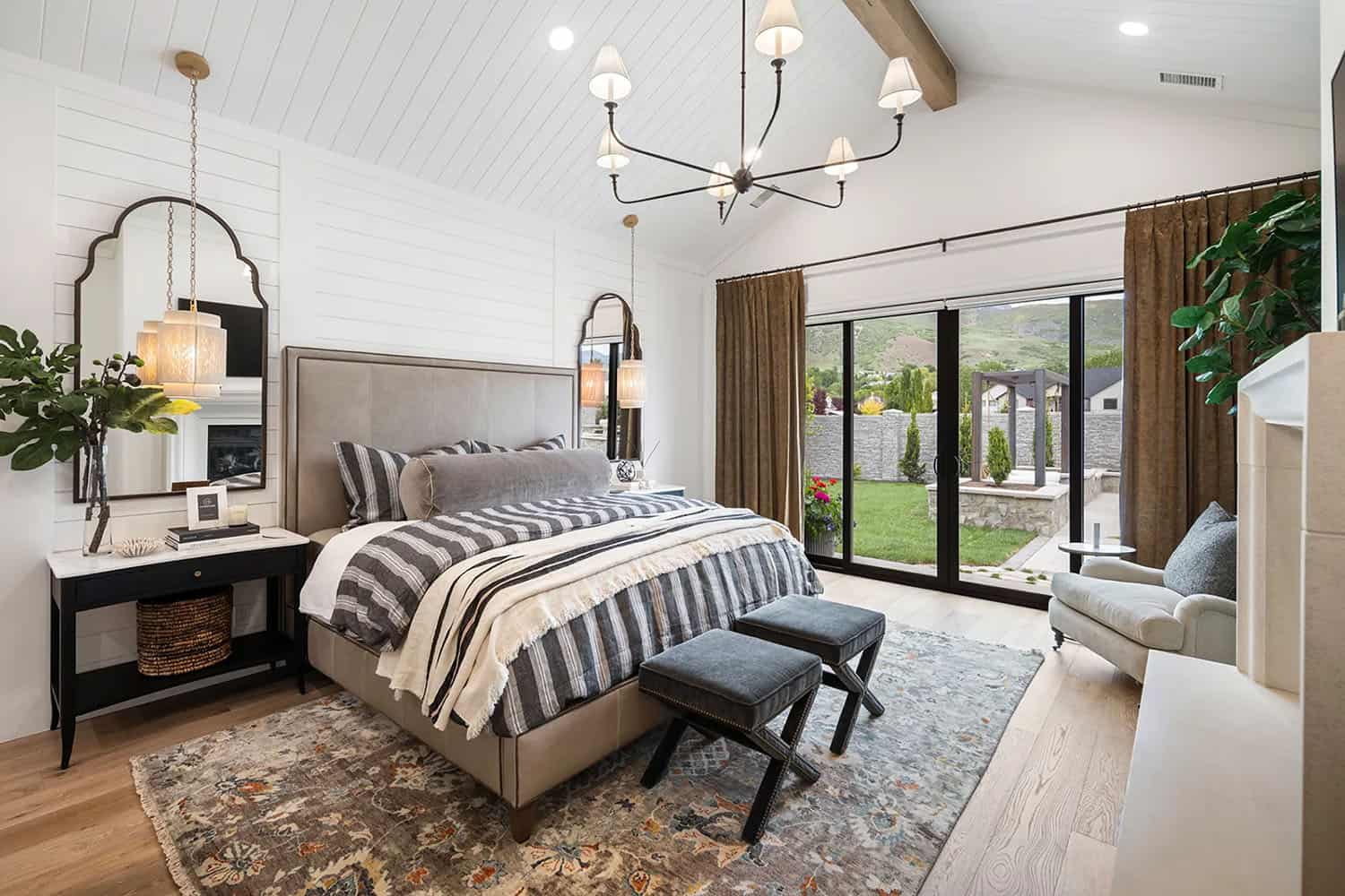 modern bedroom with sliding glass doors