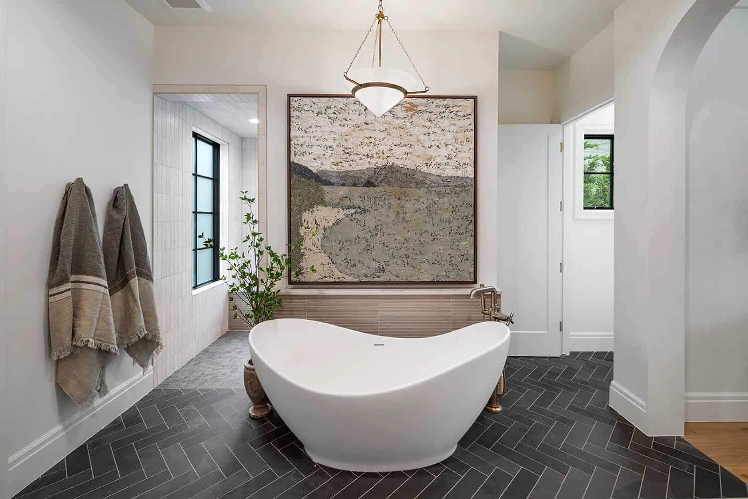 modern bathroom with a soaking tub
