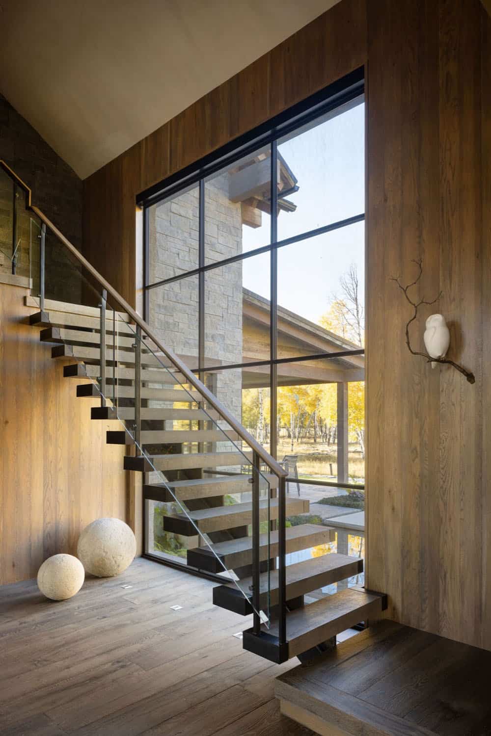 mountain home entry with a staircase