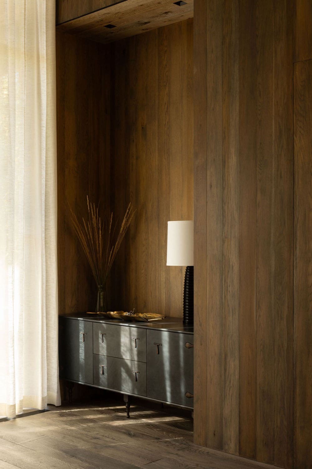 contemporary bedroom with a dresser