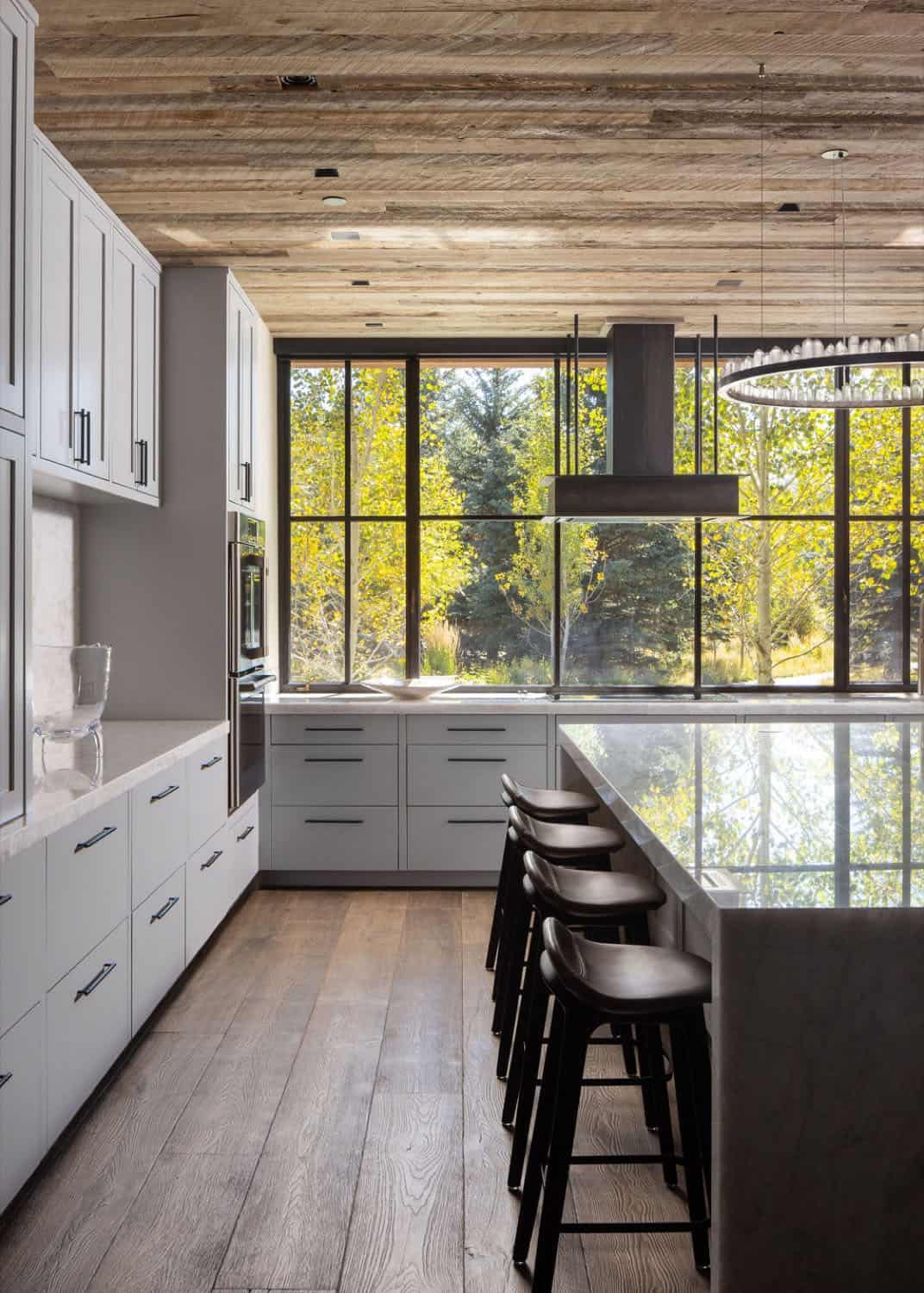 contemporary kitchen with a large island and counter stools