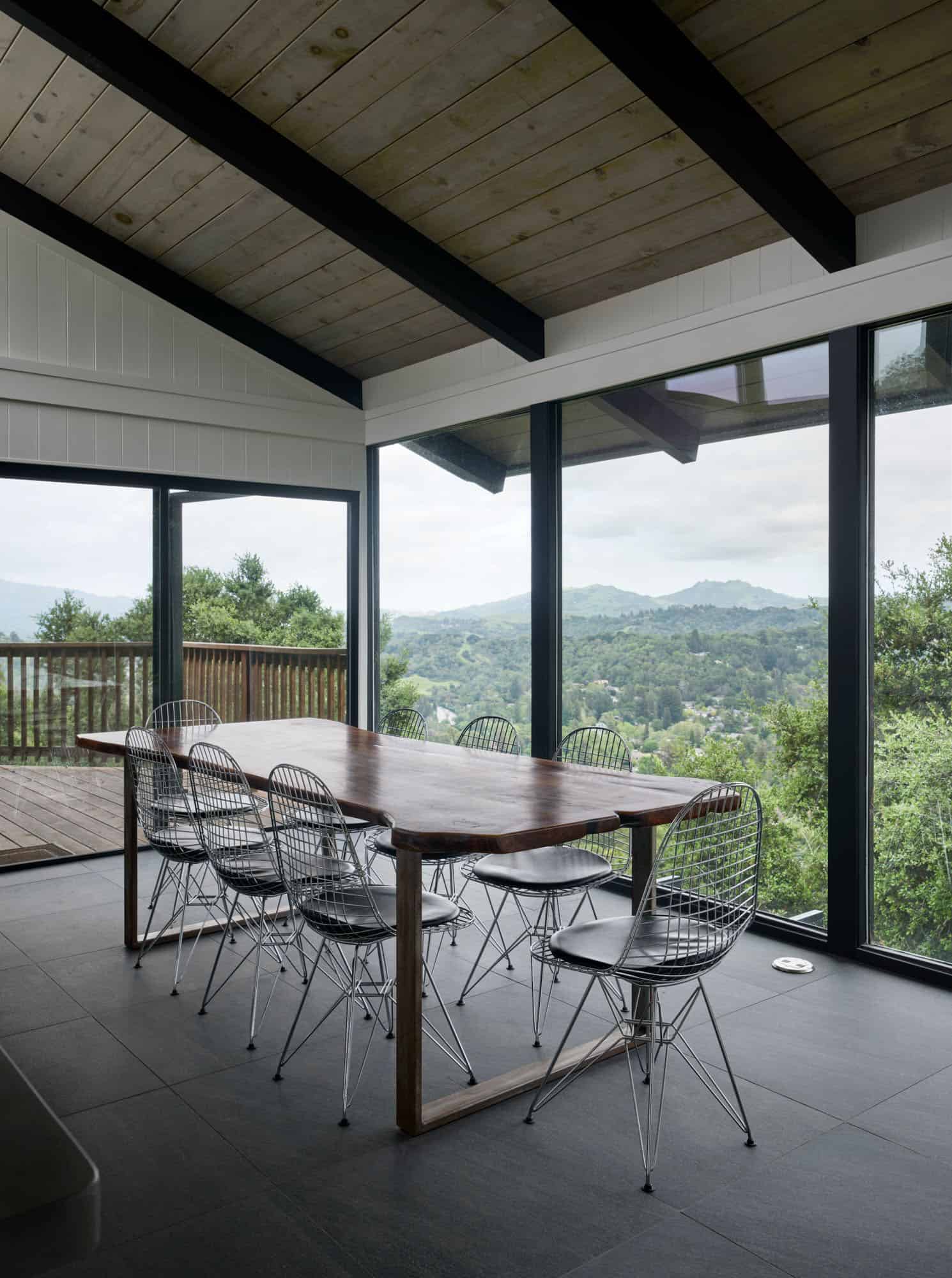 midcentury modern home exterior covered porch with alfresco dining