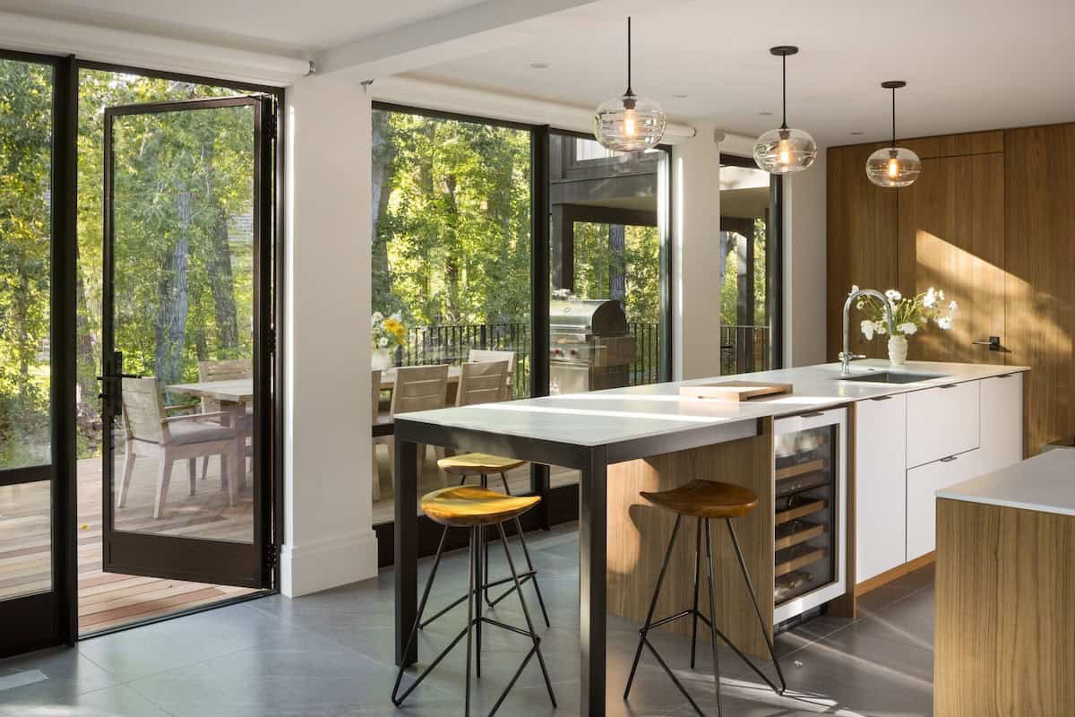 modern kitchen with large windows