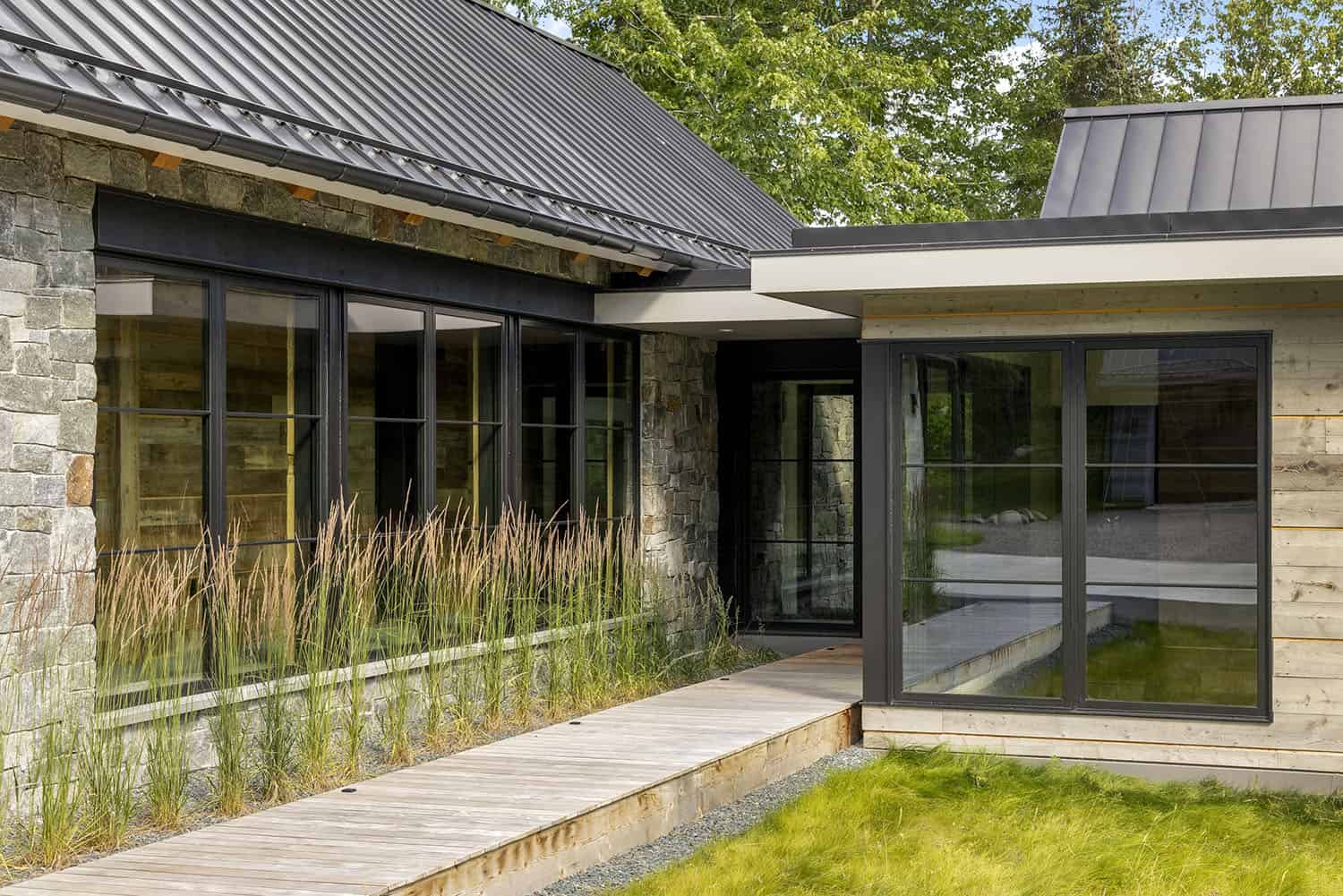 modern cabin exterior with a walkway