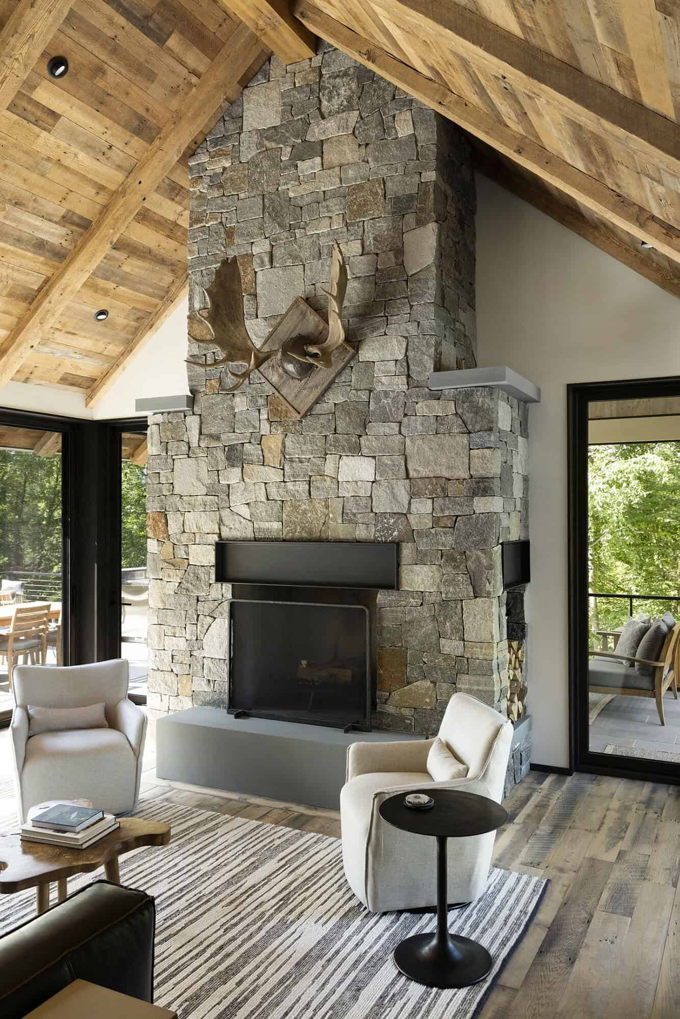 rustic living room with a fireplace