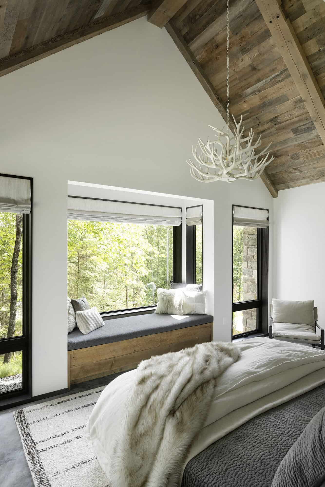 Modern rustic bedroom with a window seat