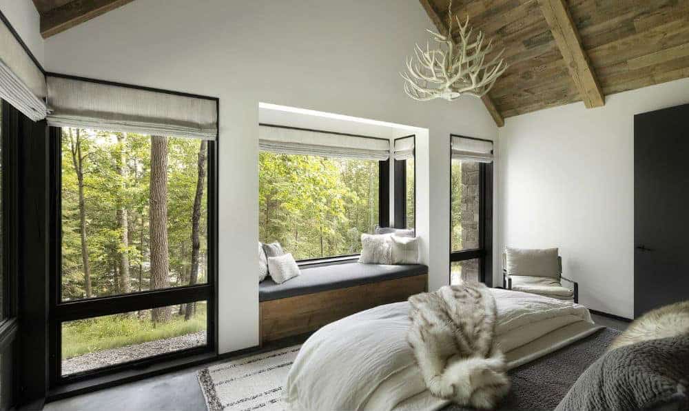 Modern rustic bedroom with a window seat