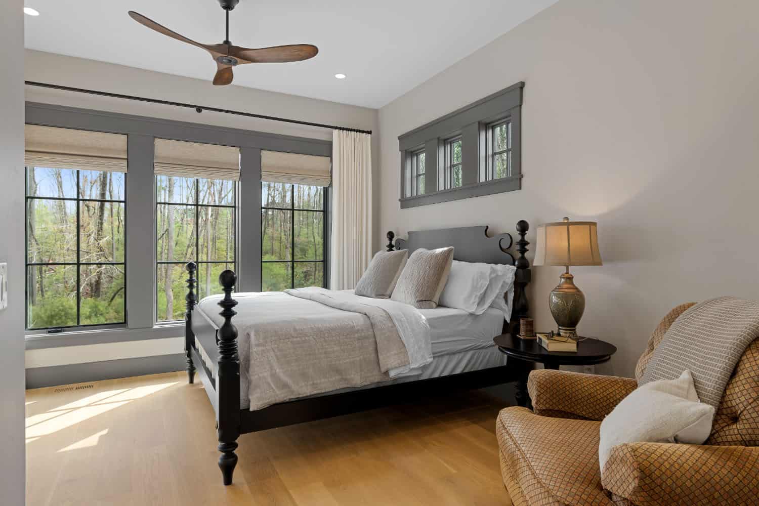 modern bedroom with a large window