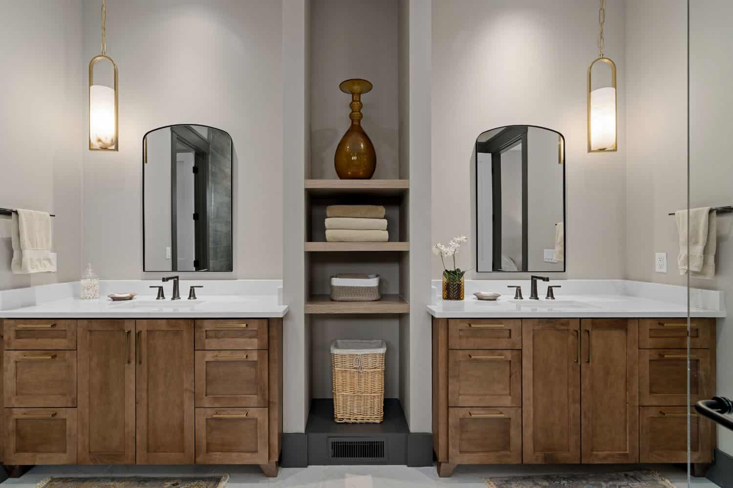 modern bathroom with dual vanities
