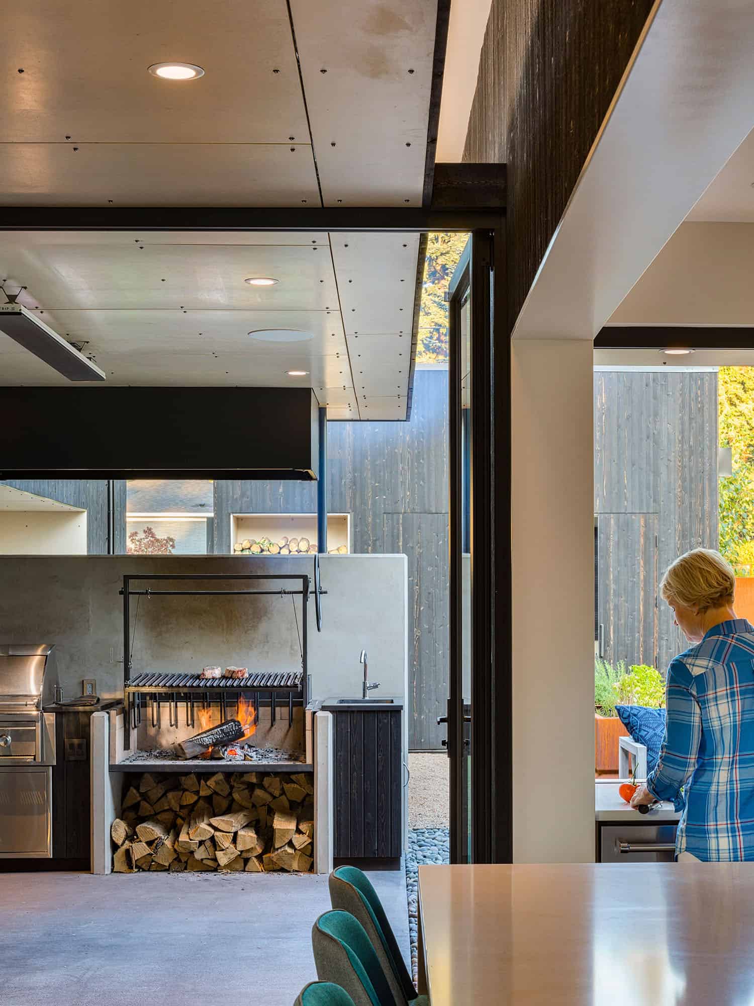 modern kitchen with a pizza oven