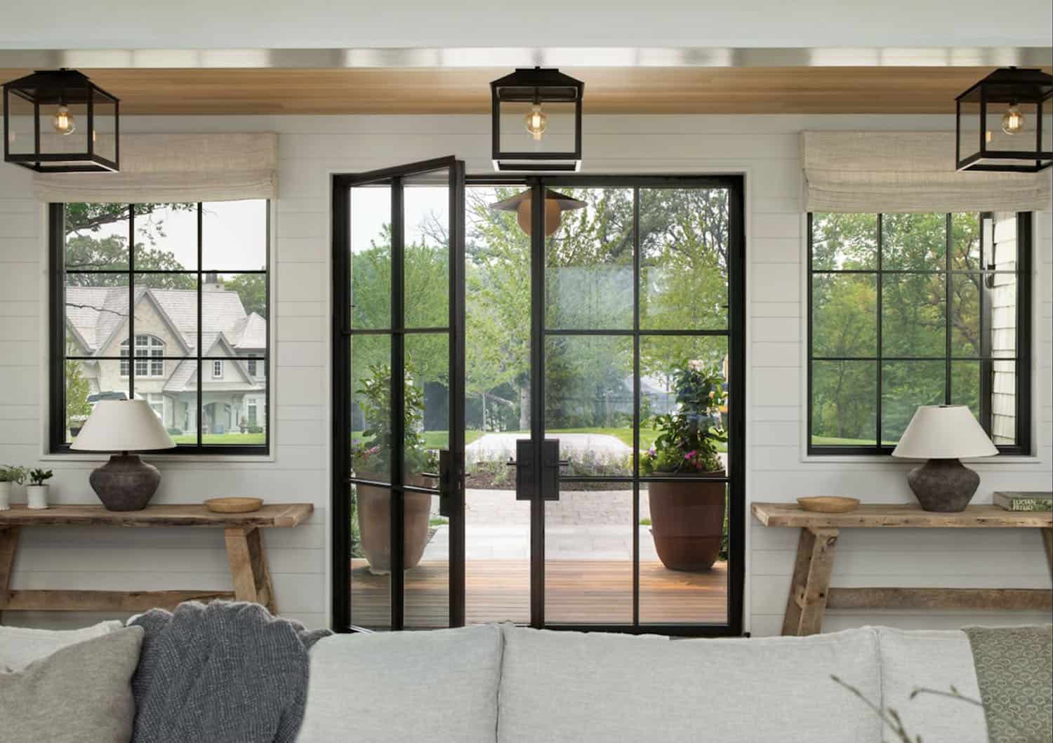 modern lake house entry