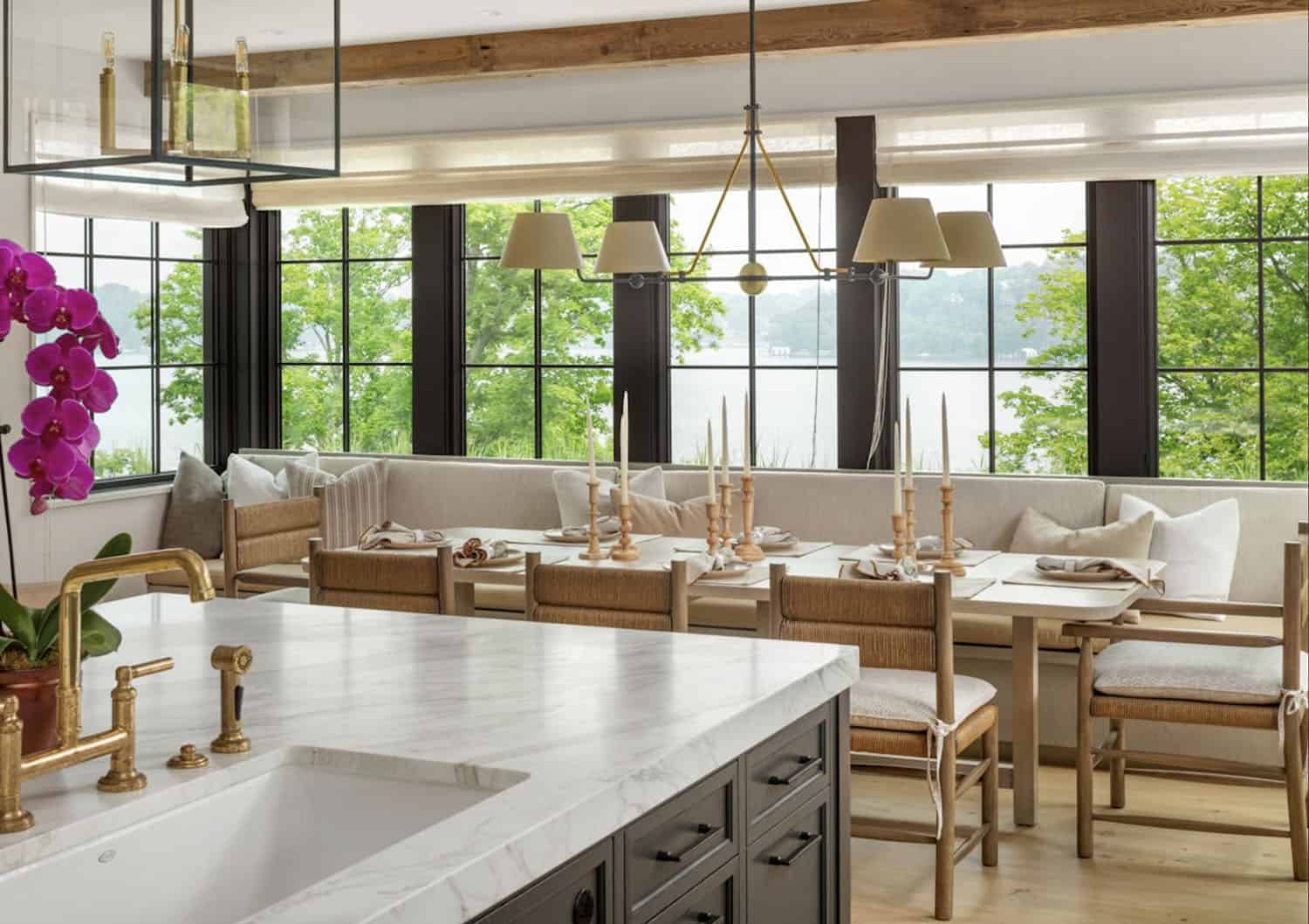 modern kitchen breakfast nook with windows