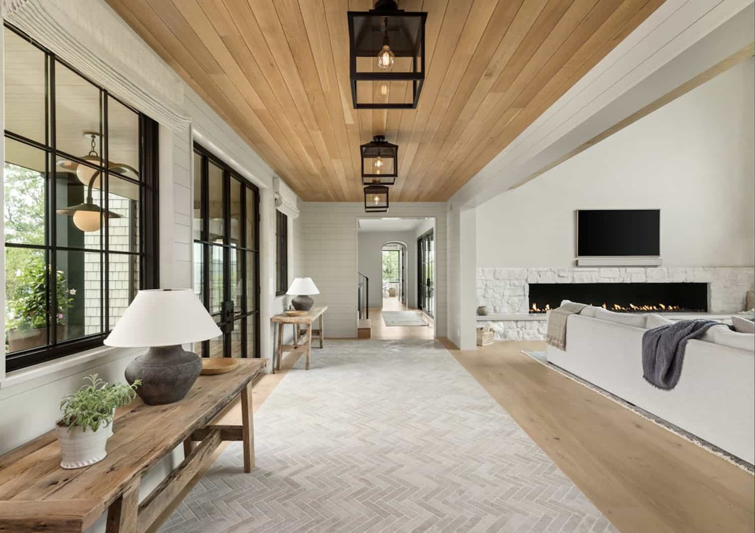 modern lake house entry