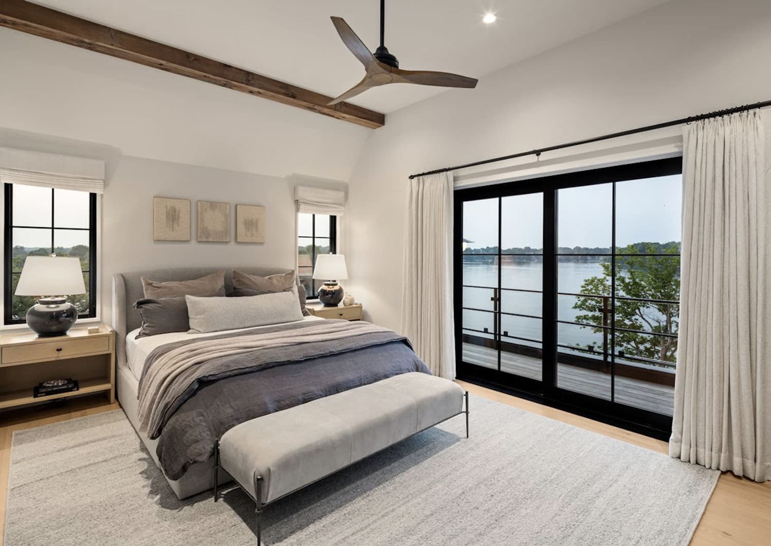 modern bedroom with a large window