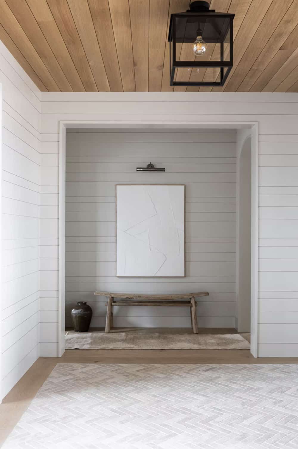 modern lake house entry