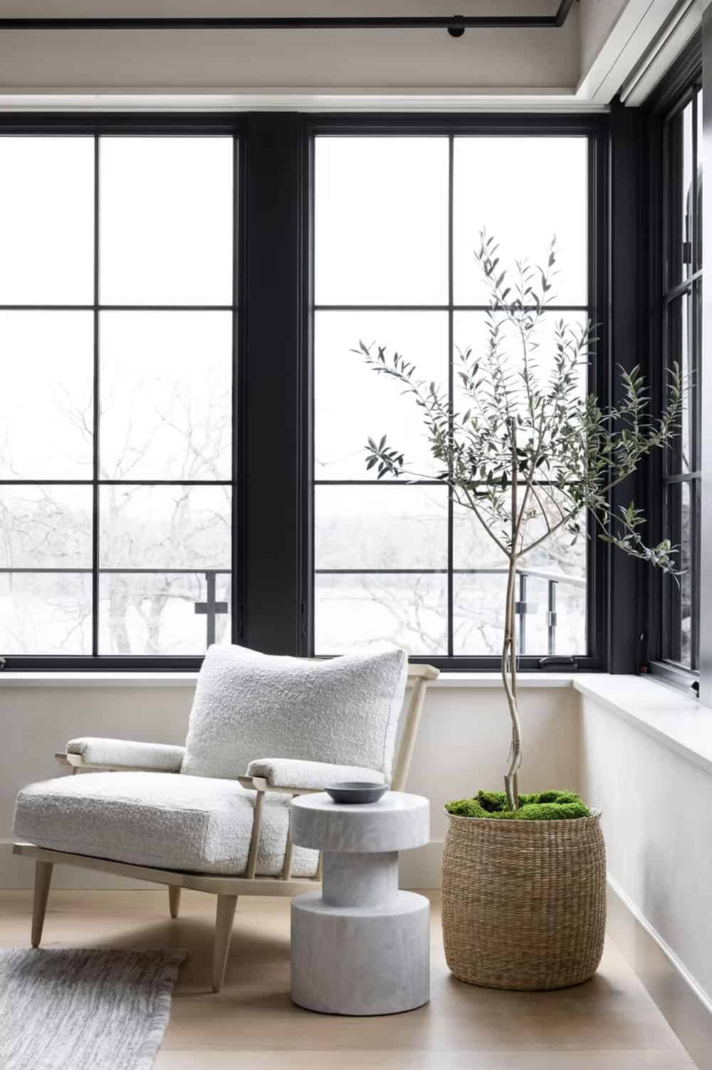 modern bedroom with a chaise lounge