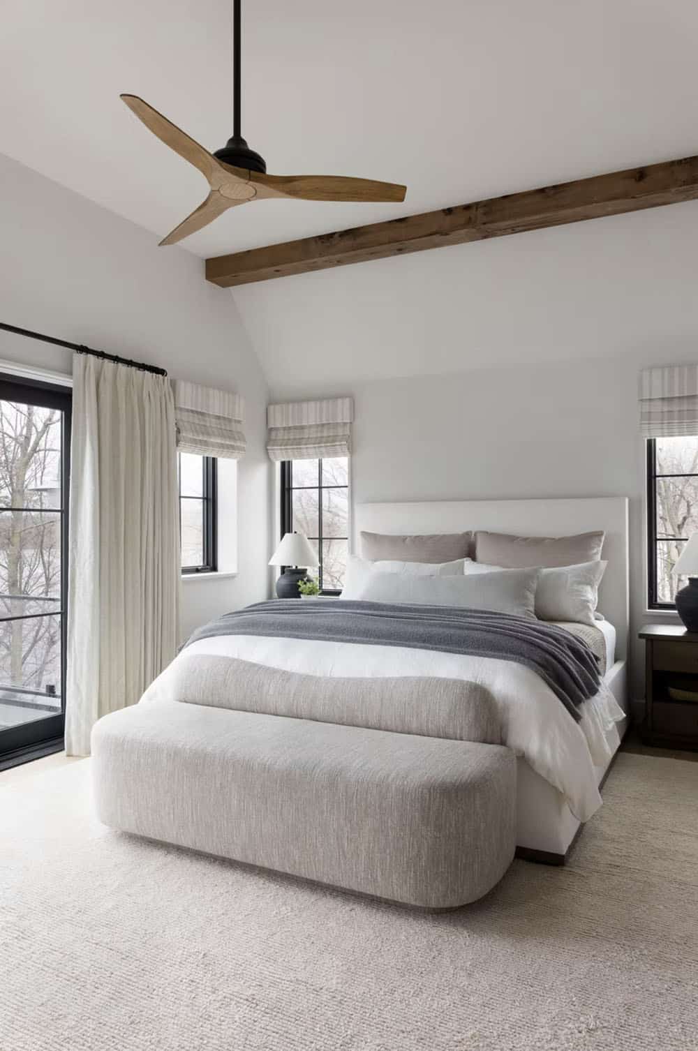 modern bedroom with a vaulted ceiling