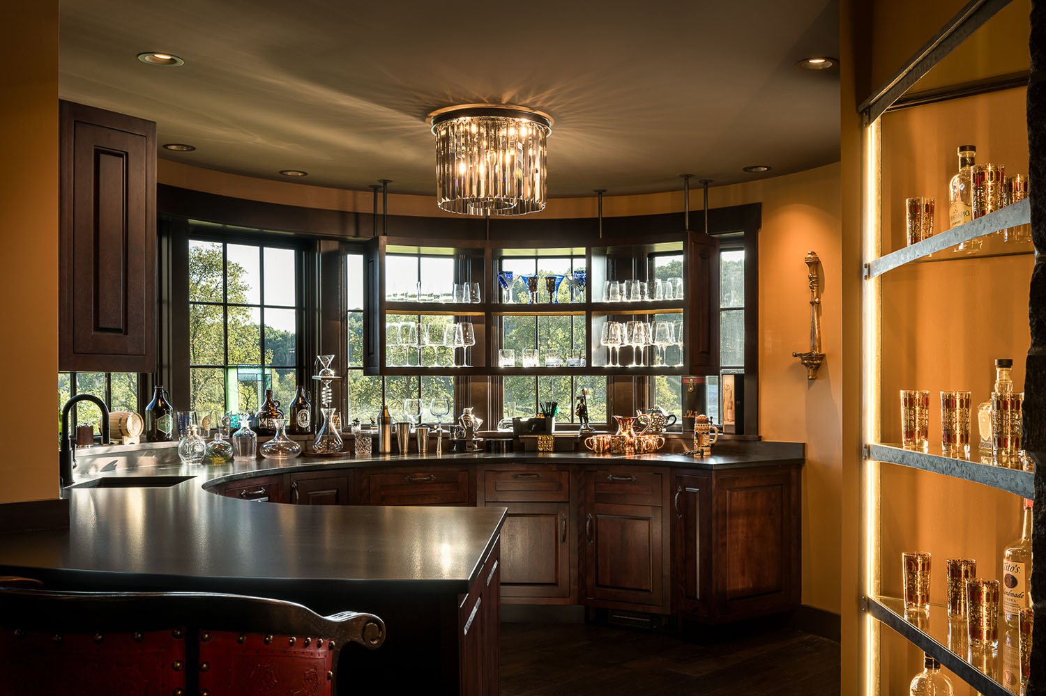 A bar with a large window