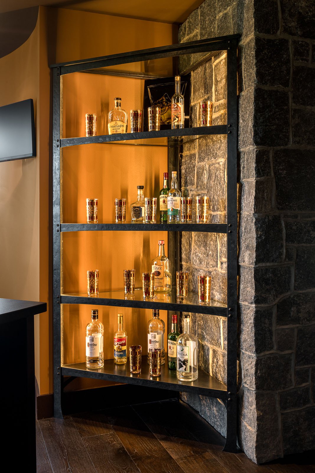 A bar shelf detail