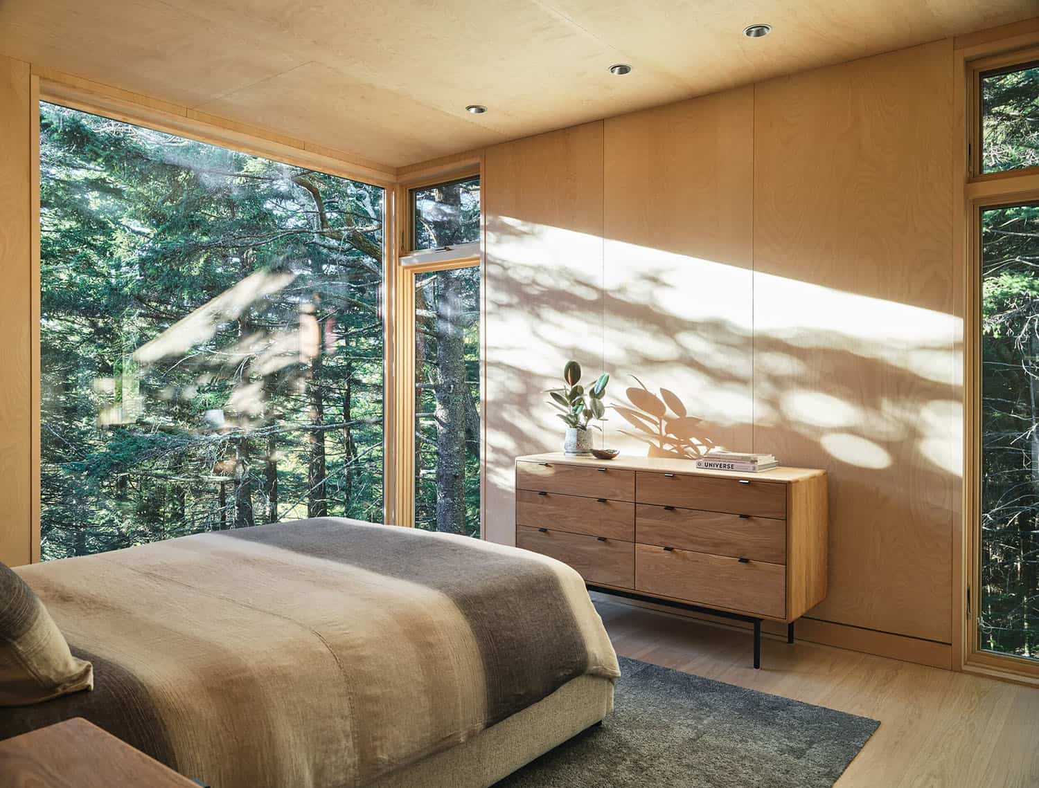 modern bedroom with a sliding glass door