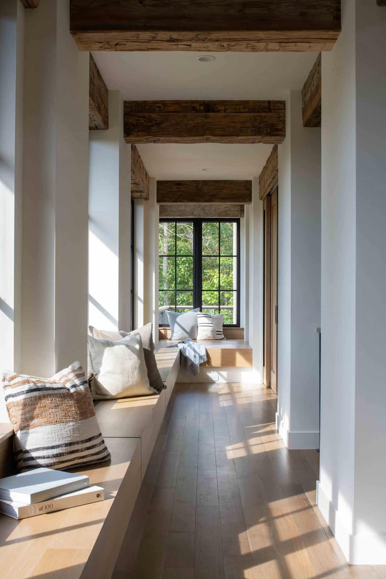 modern modern hallway with a built-in window seat
