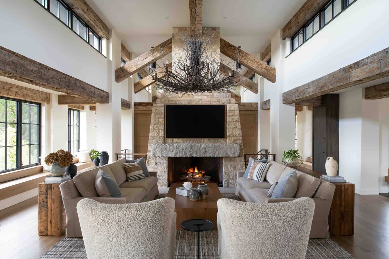 modern modern living room with a fireplace 