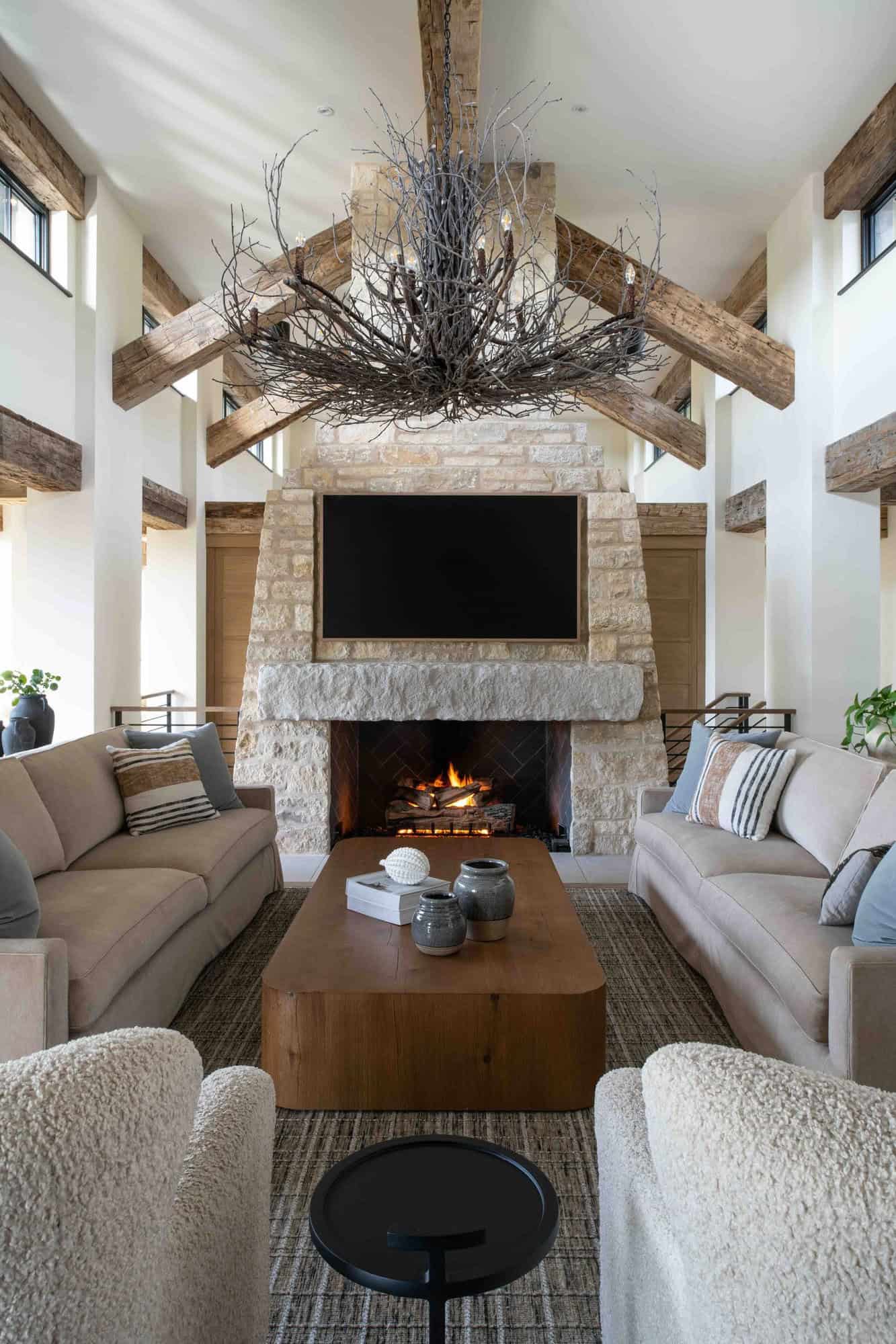 modern modern living room with a fireplace 