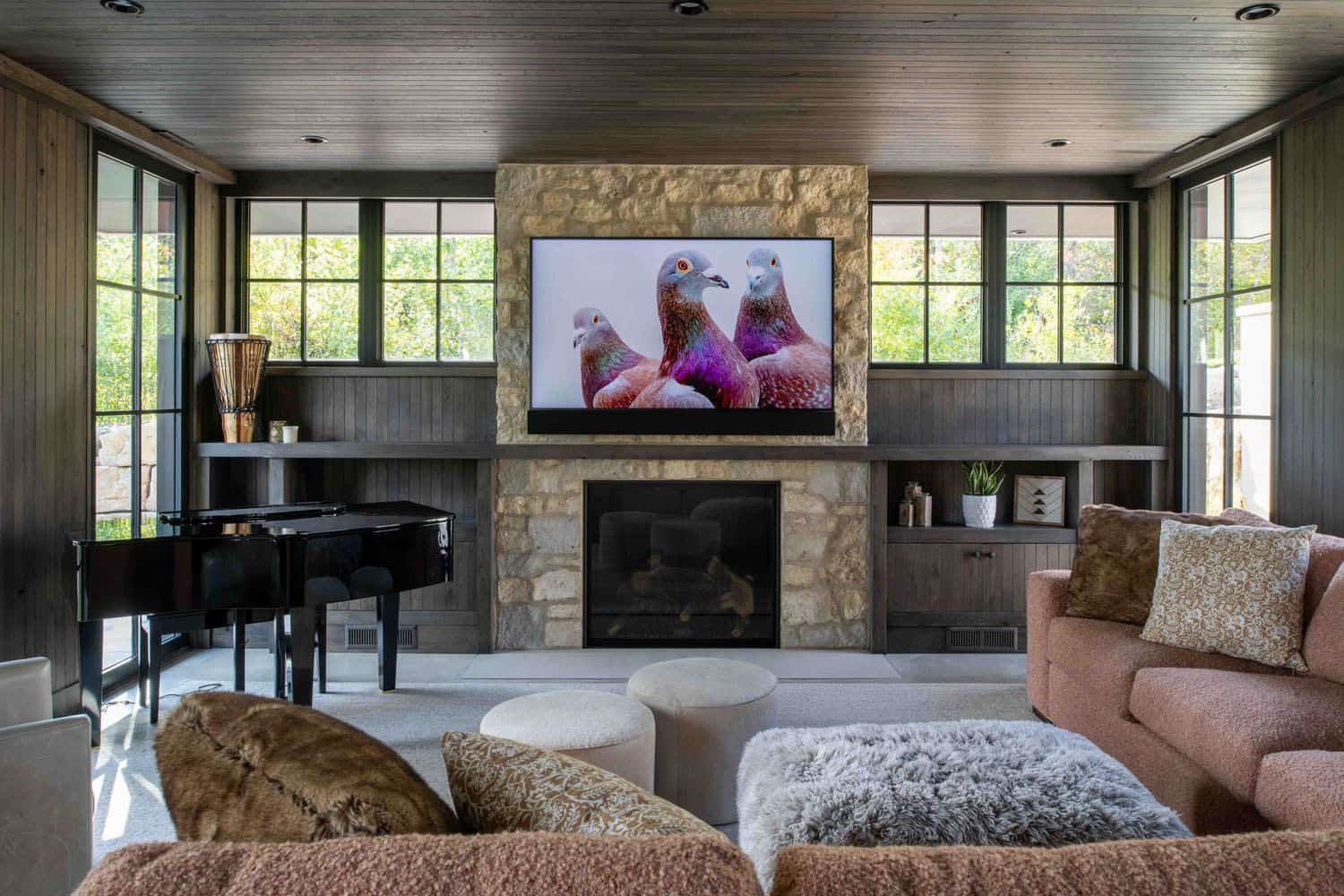 modern modern lower-level family room