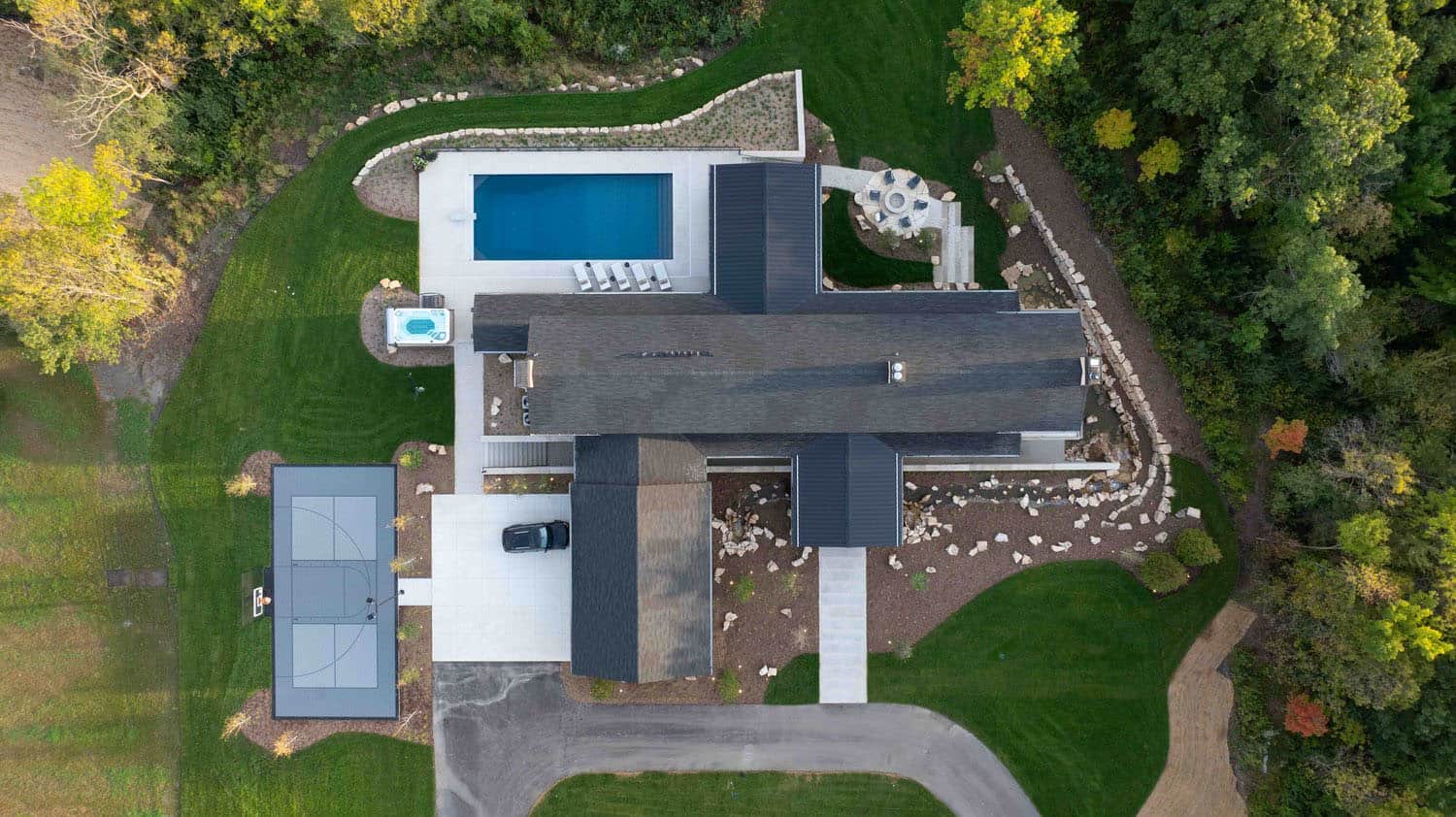 modern modern home exterior aerial view